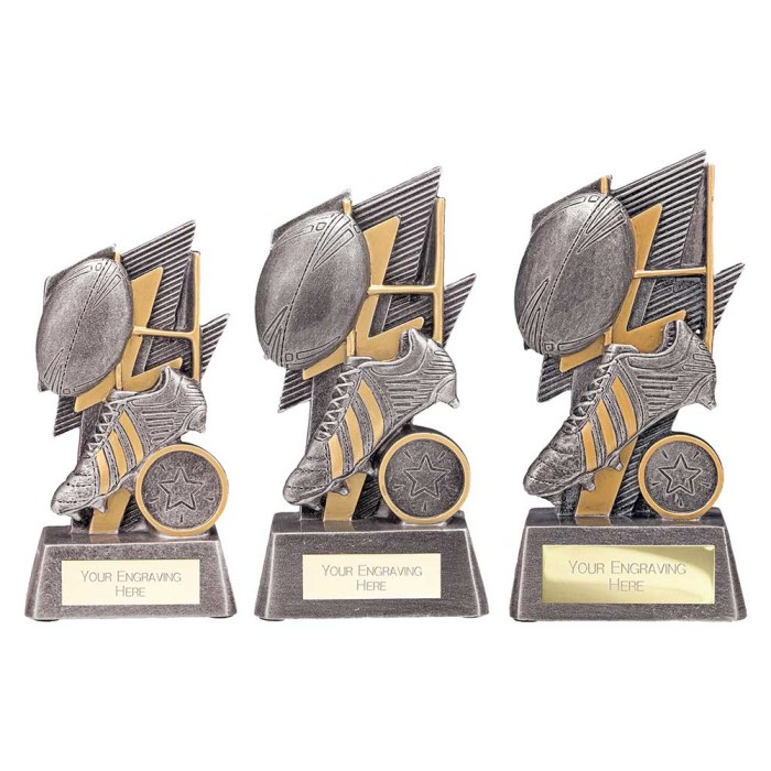 STRIKE BOLT RUGBY AWARD - 3 SIZES - 13CM TO 17CM